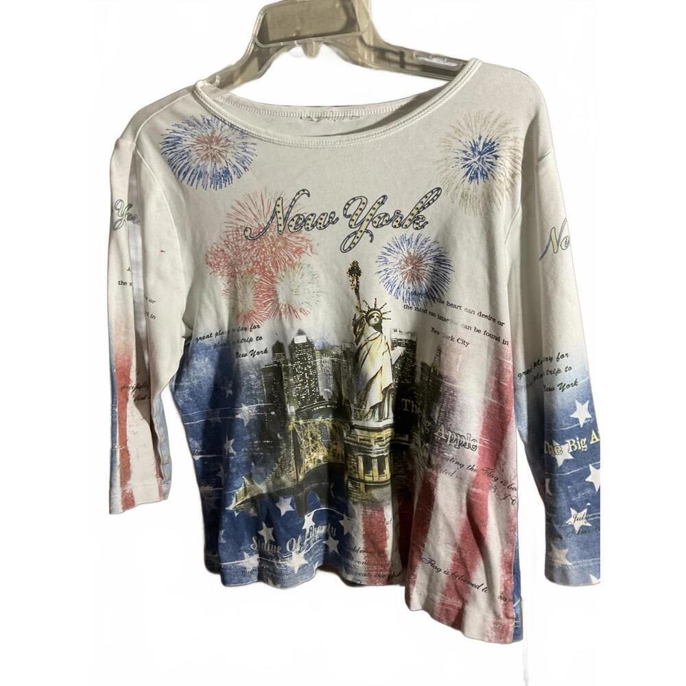 Y2K Patriotic New York Graphic Baby Tee Large Vintage 80's